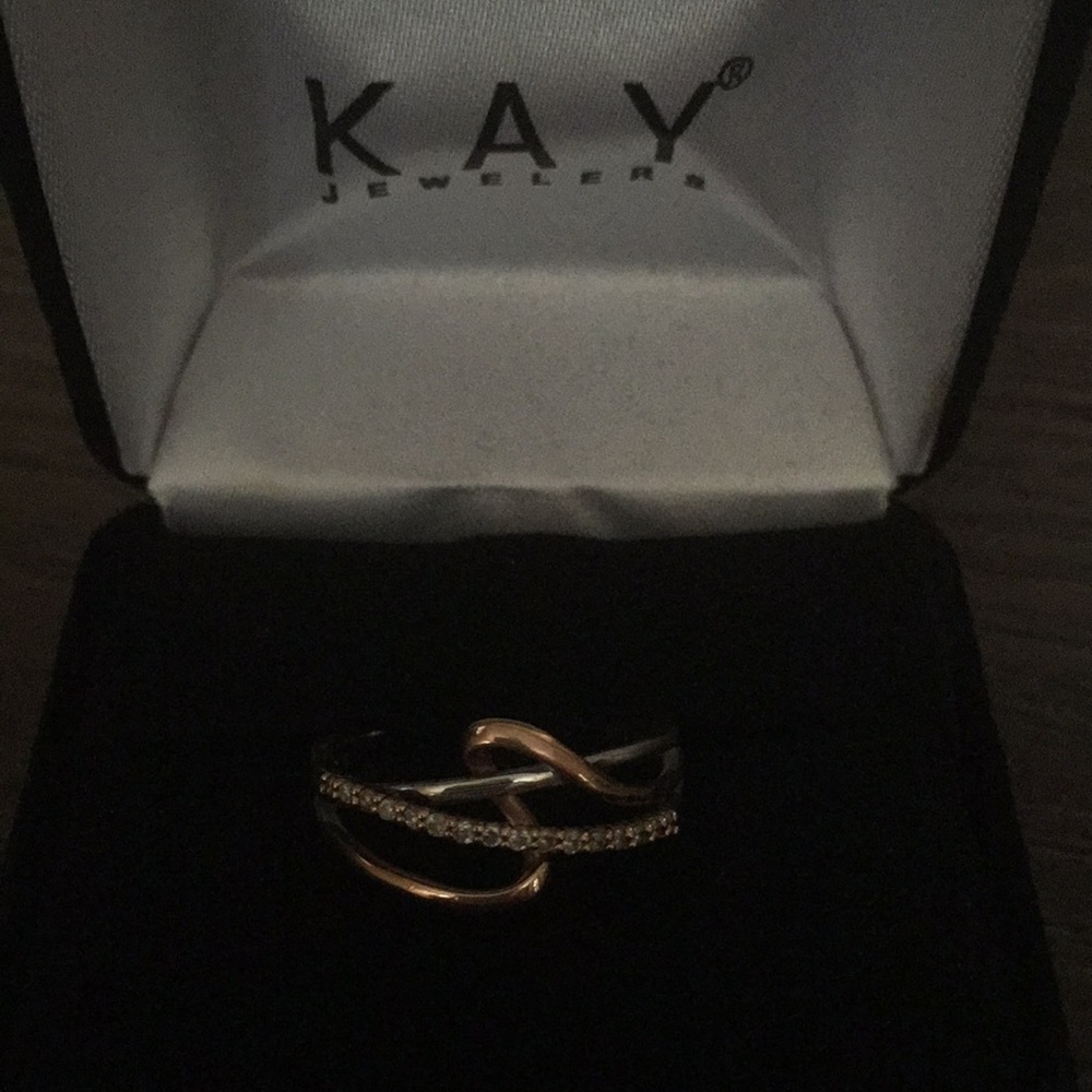 Sz 7 Ring Sterling .925/Rose Gold w/Diamond Chips